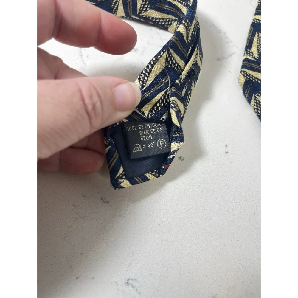 Ermenegildo Zegna Tie Blue Yellow Geometric Abstract 100% Silk Italy 59.5 x 4